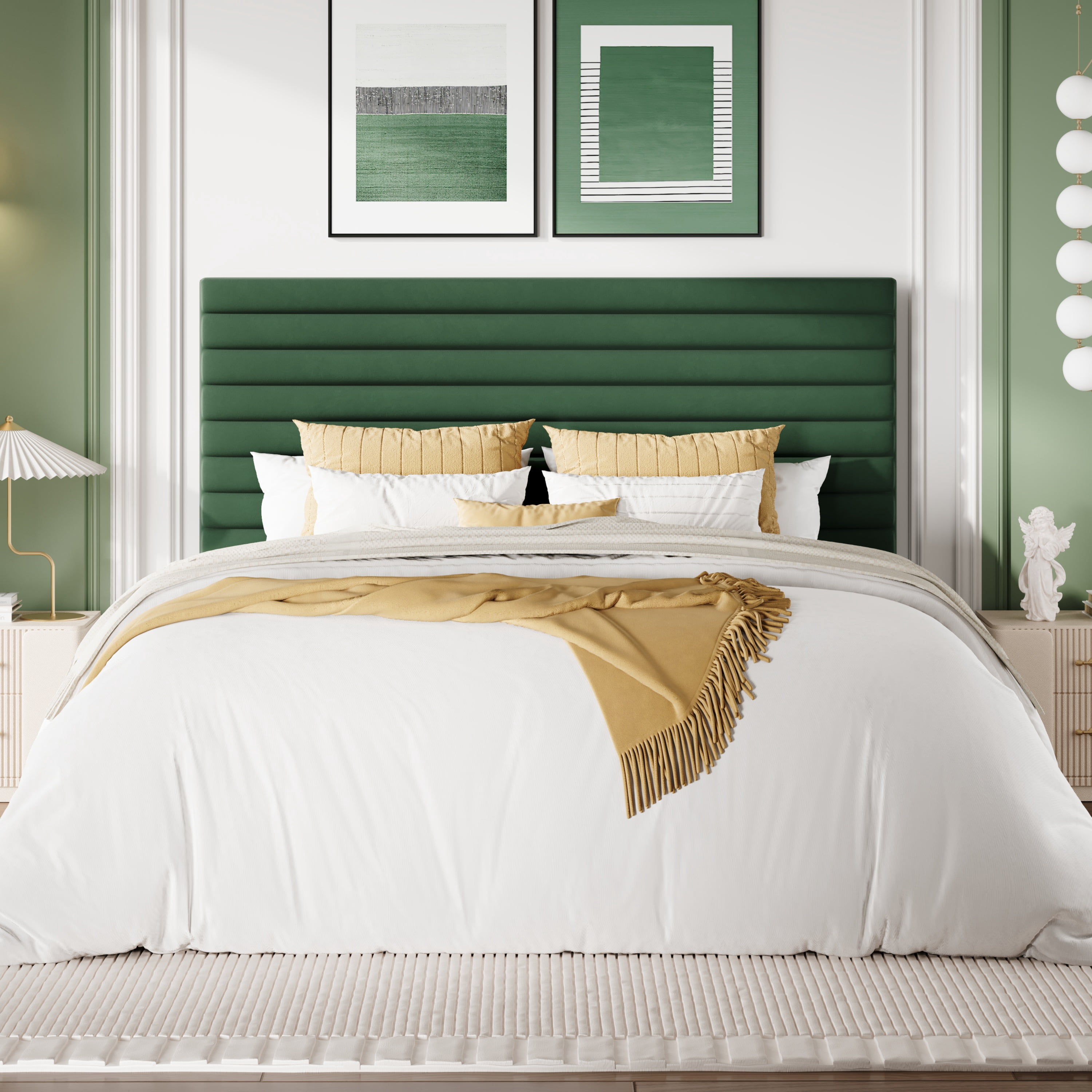 Sha Cerlin Queen Size Platform Bed Frame with Velvet Adjustable Headboard, No Box Spring Needed, Green