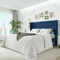 thumbnail image 1 of Sha Cerlin Queen Size Upholstered Platform Bed Frame with Velvet Channel Wingback Headboard, Dark Blue, 1 of 9
