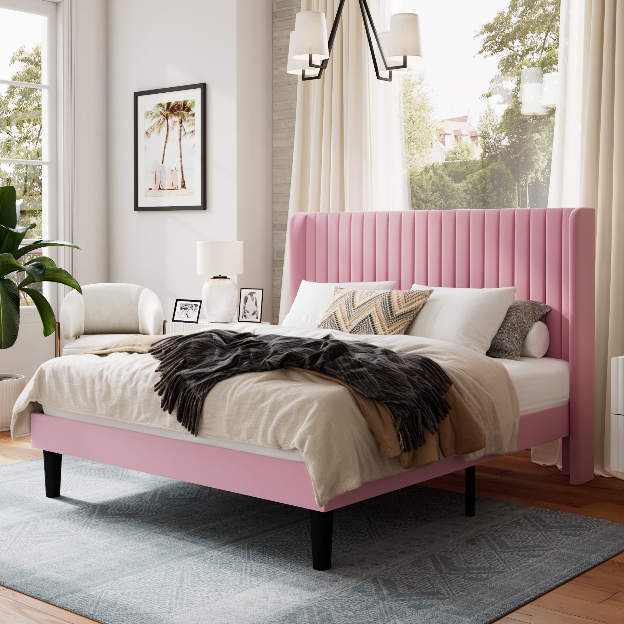 Sha Cerlin Queen Size Upholstered Platform Bed Frame with Velvet — free download