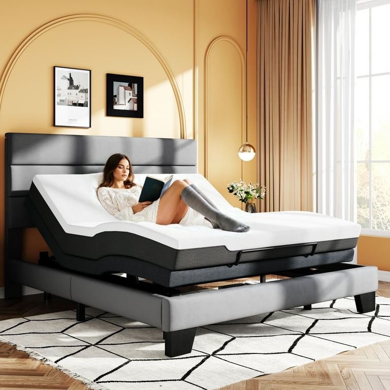 Upholstered king bed compatible with adjustable base discount