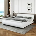 thumbnail image 1 of Sha Cerlin White Full Platform Bed, Leather Bed Frame with Adjustable Headboard, Adults, 1 of 6
