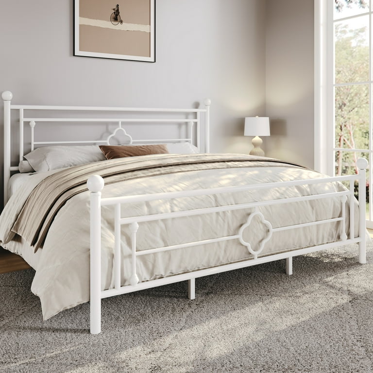SHA CERLIN White King Size Metal Bed Frame, Victorian