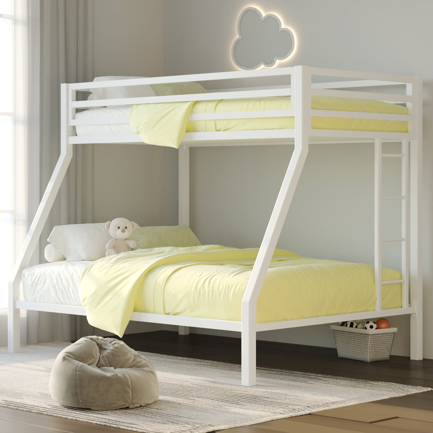 Sha Cerlin White Metal Bunk Bed Frame Twin Over Full Size with