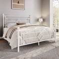thumbnail image 1 of Sha Cerlin White Queen Size Metal Platform Bed Frame with Victorian Vintage Headboard, 1 of 9
