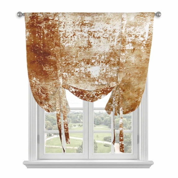 Shabby Burnt Orange Tie Up Curtains for Kitchen Windows,Adjustable Rod Pocket Valance 45 Inch Short, Oil Painting Vintage Art Brown White Window Treatment Balloon Roman Blind Shade, 42" x 45"
