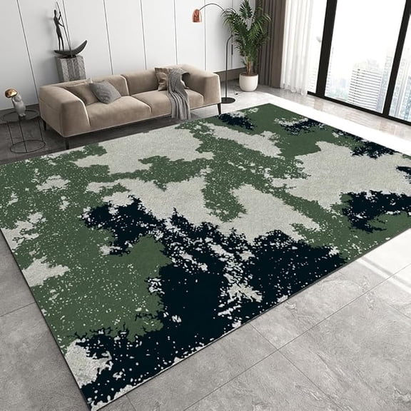 Shabby Camouflage Texture Design Area Rug, Modern Art Style Design Living Room Rug, Low Pile Easy Clean Bedroom Carpet, Soft Washable Dining Room Office Nursery Balcony Rugs 2 x 3ft
