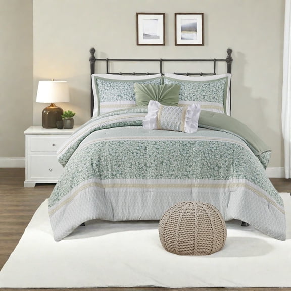 Shabby Chic 5Piece Seersucker Bedding Set Hypoallergenic Polyester Farmhouse Style for Home Comfort