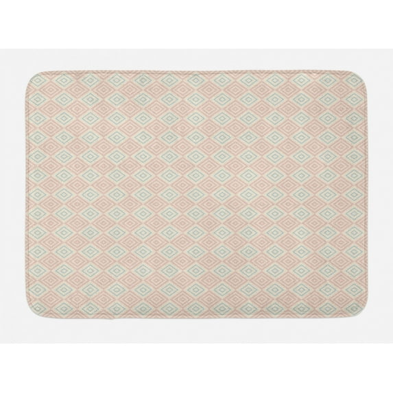 Shabby Chic Bath Mat, Vintage Style Nested Diamond Line Tile Pattern Shabby Chic Ornament, Non-Slip Plush Mat Bathroom Kitchen Laundry Room Decor, 29.5 X 17.5 Inches, Peach Coral Pale Blue, Ambesonne