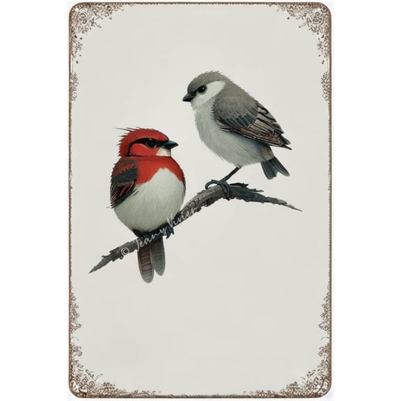 Shabby Chic Bird Sign, Bird Tin Sign, Sparrow Bird Decor, Gift for Valentine's Day, Brown Sparrow Natural Home Decor Abstract Bird Metal Tin Sign Two Sparrows Art Decor 5.5x8 Inches