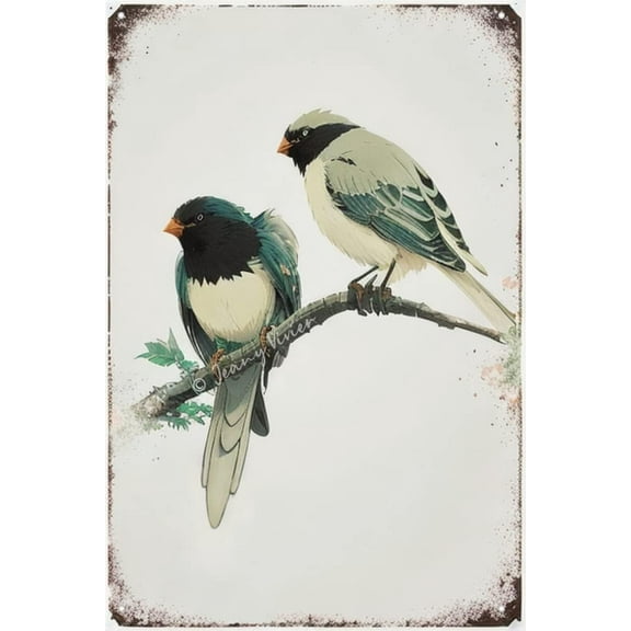 Shabby Chic Bird Sign, Sparrow Bird Decor, Valentine's Day Tin Sign Brown Sparrow Natural Home Decor Abstract Bird Decor Two Sparrows Art Decor Rustic Farmhouse Decor 5.5x8 In