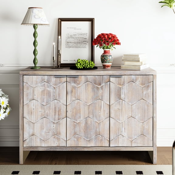 Shabby Chic Cabinet with Fluted Doors / For Various Living Spaces / Enhances Home's Artistic Sense