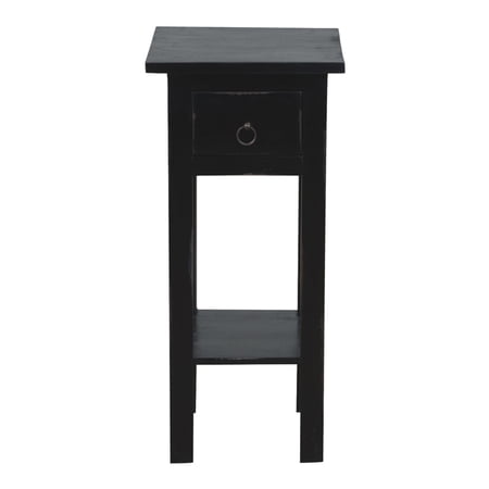 Shabby Chic Cottage 11.8 in. Antique Black Square Solid Wood End Table with 1 Drawer