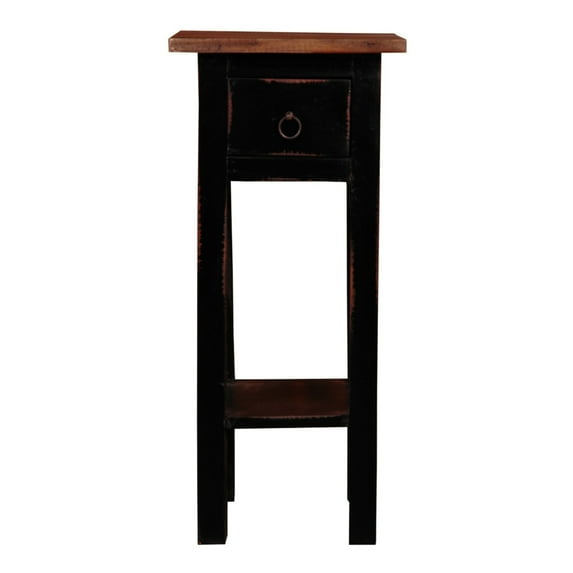 Shabby Chic Cottage 11.8 in. Distressed Antique Black and Raftwood Brown Square Solid Wood End Table with 1 Drawer