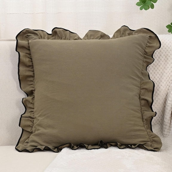 Shabby Chic Cotton Ruffled Throw Pillow Covers Boho Neutral Cushion Case Soft Accent Square Pillowcase for Spring Sofa Couch Bed Living Room Home Decor (Green,18"x18")