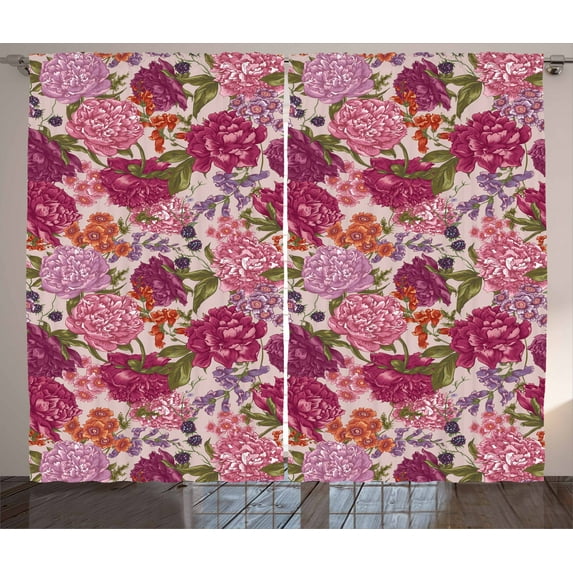 Ambesonne Shabby Flora Curtains 2 Panel Set, Wild Flora Vintage, 108" x 63", Multicolor