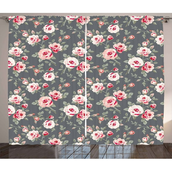 Ambesonne Shabby Flora Curtains 2 Panel Set, Rural Buds Vintage, 108" x 108", Multicolor