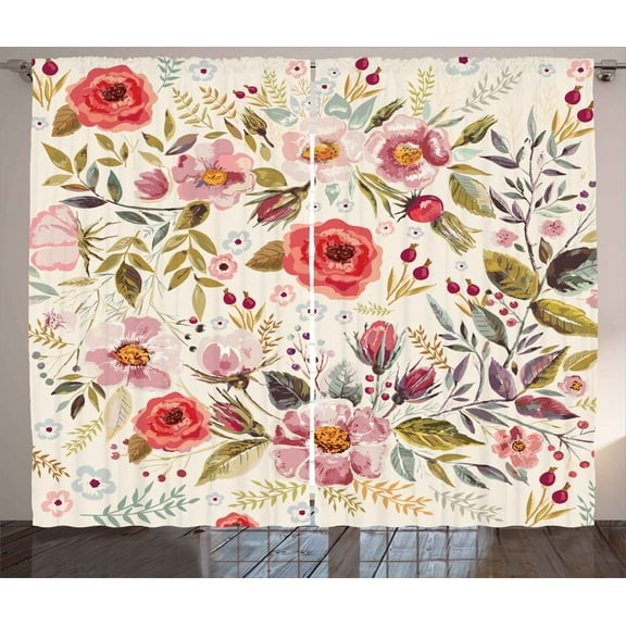 Ambesonne Colorful Curtains 2 Panel Set, Abstract Flowers Roses, 108" x 63", Multicolor