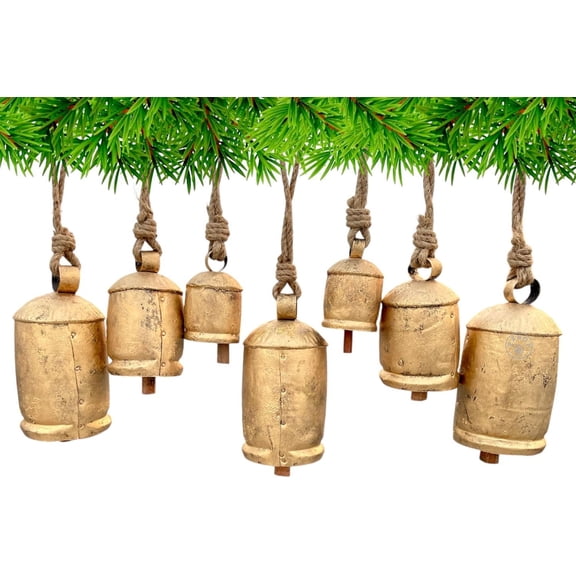 Shabby Chic Decorative Bells, Set of 7, Vintage Rustic Style Door Hanging Bells Wall Hanging Harmony Cow Bells for Lucky Christmas Décor.