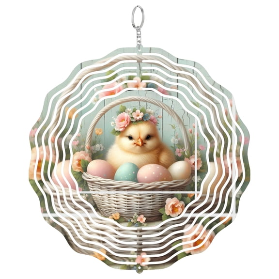 Shabby Chic Easter Chick 3D Wind Spinner Stainless Steel Kinetic Art Spring Holiday Decor