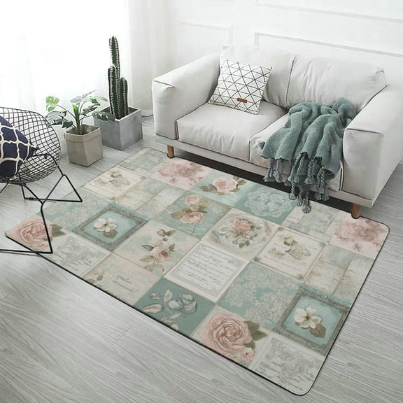 Shabby Chic Floral Patchwork Design Carpet Rug for Living Room Bedroom Home Non-slip