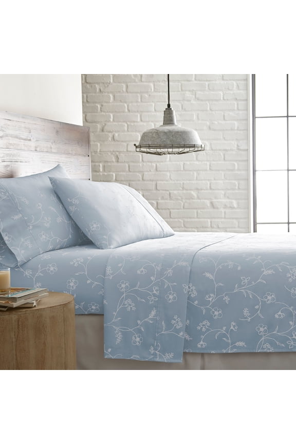 Shabby Chic Floral Printed & Solid 300 Thread Count 100-percent Cotton Sateen Sheet Set by Southshore Fine Linens