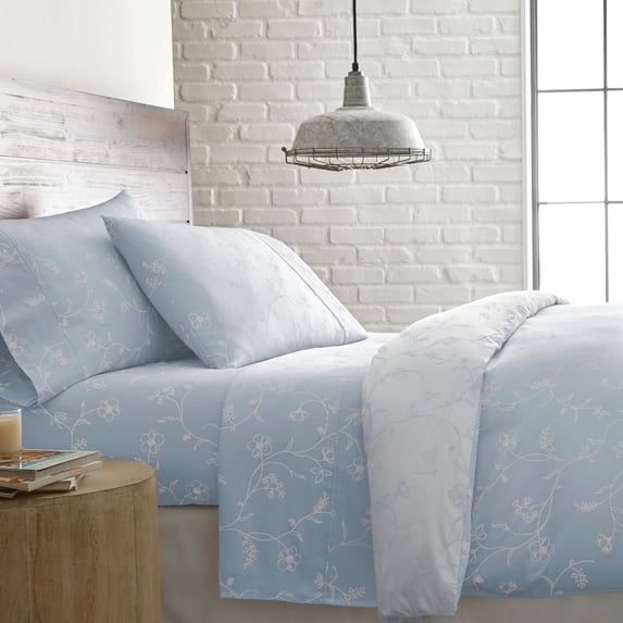 Shabby Chic Floral Printed & Solid 300 Thread Count 100-percent Cotton Sateen Sheet Set by Southshore Fine Linens