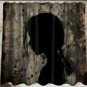Shabby Chic Gothic Style Shower Curtain with Effect Girl Silhouette Grunge Texture Industrial Photography Dark Gray/Light Brown