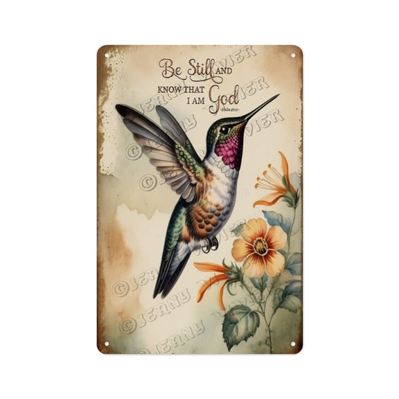 Shabby Chic Hummingbird Metal Sign 8x12 Inches - Classic Retro Bird Wall Plaque for Cottage Homes, Greenhouse, Spring Decor, Nature Lovers Gift, Farmhouse Themed Decorative Wall Accent