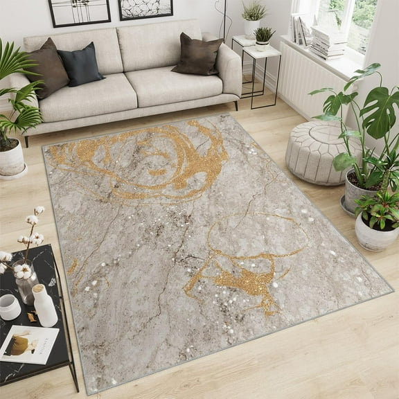 Shabby Chic Marble Area Rugs Shabby Chic Gilded Marble Brown Carpet, Art Home Decor Indoor Non-Slip Rugs, Machine Washable Breathable Carpet For Front Entrance Floor Decor 1x2ft