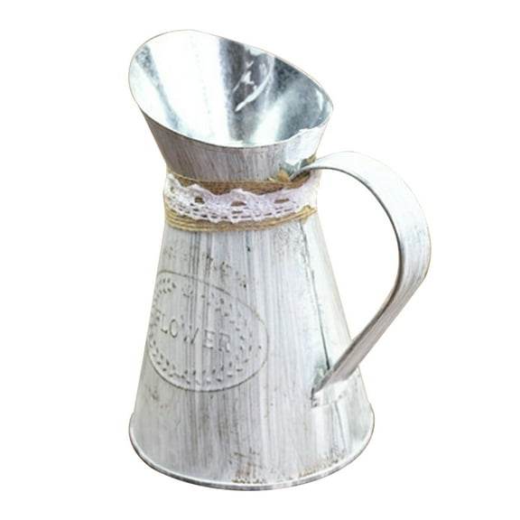 Shabby Chic Metal Pitcher Flower Vase White Vintage Succulent Planter Barrel for Office Decor Farmhouse Jug Plant Container