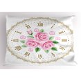 thumbnail image 1 of Shabby Chic Pillow Sham Vintage Clock Face Roses Roman Numbers Antique Vintage Style, Decorative Standard Queen Size Printed Pillowcase, 30 X 20 Inches, Pale Pink Green Dark Khaki, by Ambesonne, 1 of 2