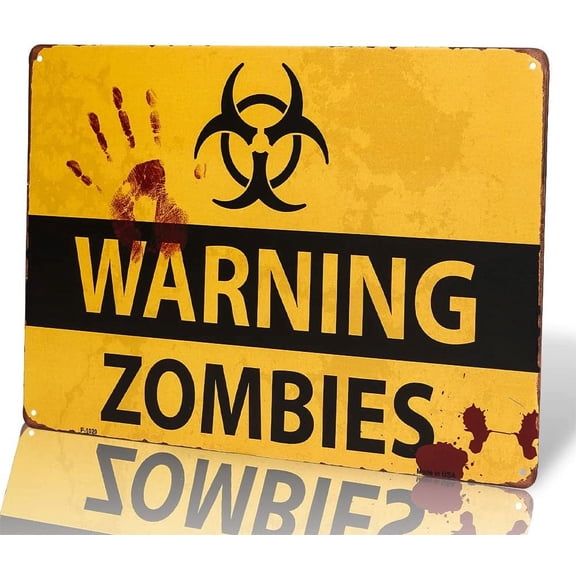Shabby Chic Retro Zombie Warning Signs Halloween Posters Outbreak Metal 12 x 8 Inches
