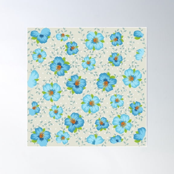 Shabby Chic Romantic Blossom Seamless Pattern On Leaves Poster Wall Art, Modern Wall Decor For Living Room Bedroom, 24x24 UNFRAMED