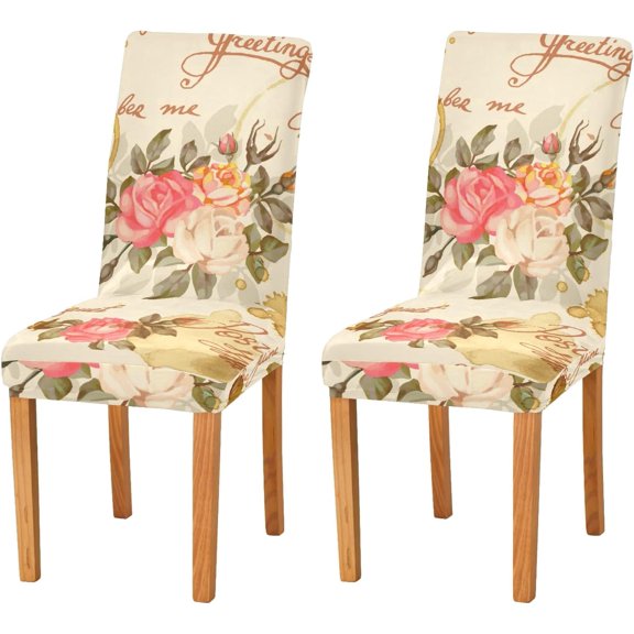 Shabby Chic Rose Flower Chair Covers Set of 4 Stretch Seat Slipcovers Protector for Dining Room Hotel