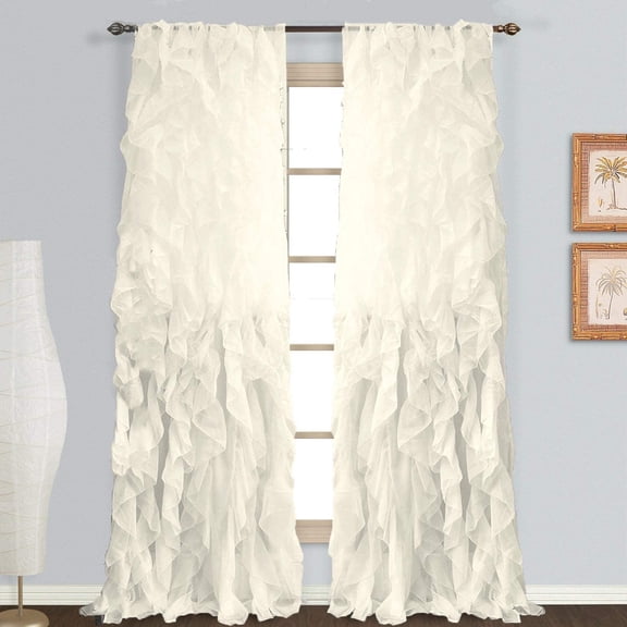 Shabby Chic Sheer Rod Pocket Cascade Waterfall Curtain Panel, (1 Pair, Beige, 50"W x 84"L)