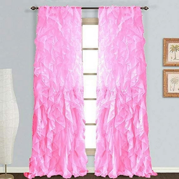 Shabby Chic Sheer Rod Pocket Cascade Waterfall Curtain Panel, (1 Pair, Light Pink, 50"W x 63"L)