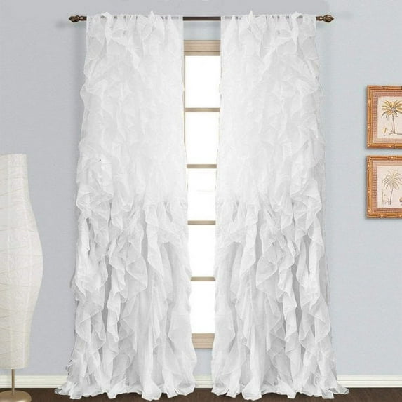 Shabby Chic Sheer Rod Pocket Cascade Waterfall Curtain Panel, (1 Pair, White, 50"W x 45"L)