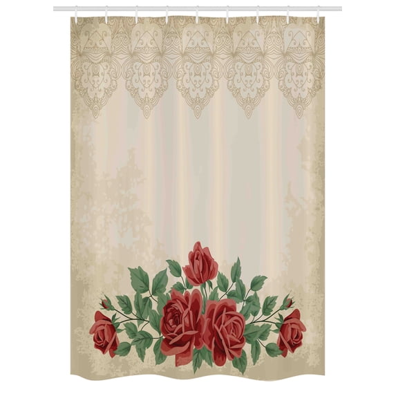 Shabby Chic Stall Shower Curtain, Vintage Glamour Background with Red Rose Love and Attraction Symbol Delicacy, Fabric Bathroom Set with Hooks, 54W X 78L Inches, Beige Green, by Ambesonne