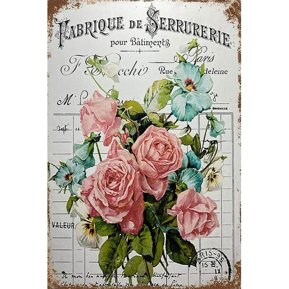 Shabby Chic Tin Sign Wall Decor Floral Roses Metal Signs Cottage Style 12x16 Inch