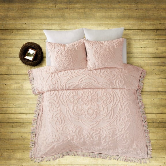 Shabby Chic Tufted Cotton Chenille Bedding Sets AllSeason Comfort Boho Design Full/Queen
