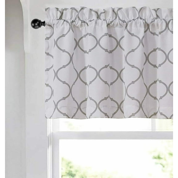 Shabby Chic White & Gray Trellis Clover Rod Pocket Window Valance