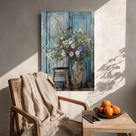 Shabby Chic Wildflower Bouquet Canvas Wall Decor Ready to Hang Farmhouse Living Room