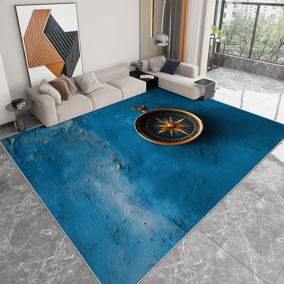 Shabby Compass Area Rugs, Nautical Shabby Compass Carpet, Washable Non Slip Low Pile Soft Rug for Living Room Bedroom Office Decor Mat 5x8ft