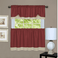 thumbnail image 1 of Shabby Farmhouse Flax Linen Kitchen Curtain Tier & Valance Set - Burgundy, 24 in. Long, 1 of 1