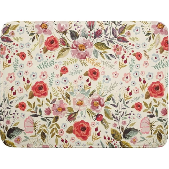 Shabby Flora Dish Drying Mats 18x24, Watercolor Flowers Roses Petals Dots Leaves Buds Spring Season Theme, Countertop Mat Absorbent Drainer Dry Pad,Vintage Elegant Pink Kitchen Bar Decor