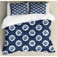 thumbnail image 1 of Shabby Flora Duvet Cover Set, Feminine Pattern with Curvy Frames Motifs with English Roses Polka Dots, Decorative 3 Piece Bedding Set with 2 Pillow Shams, King Size, Dark Blue White, by Ambesonne, 1 of 3