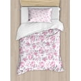 thumbnail image 1 of Shabby Flora Duvet Cover Set, Pastel Roses Grey Leaves Garden Bedding Plants Spring Blossoms, Decorative 2 Piece Bedding Set with 1 Pillow Shams, Twin Size, Pale Pink White Grey, by Ambesonne, 1 of 3