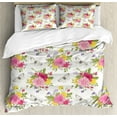 thumbnail image 1 of Shabby Flora Duvet Cover Set, Peonies Roses and Peas Bell Colorful Bouquet Butterflies Botany Garden, Decorative 3 Piece Bedding Set with 2 Pillow Shams, Queen Size, Multicolor, by Ambesonne, 1 of 3
