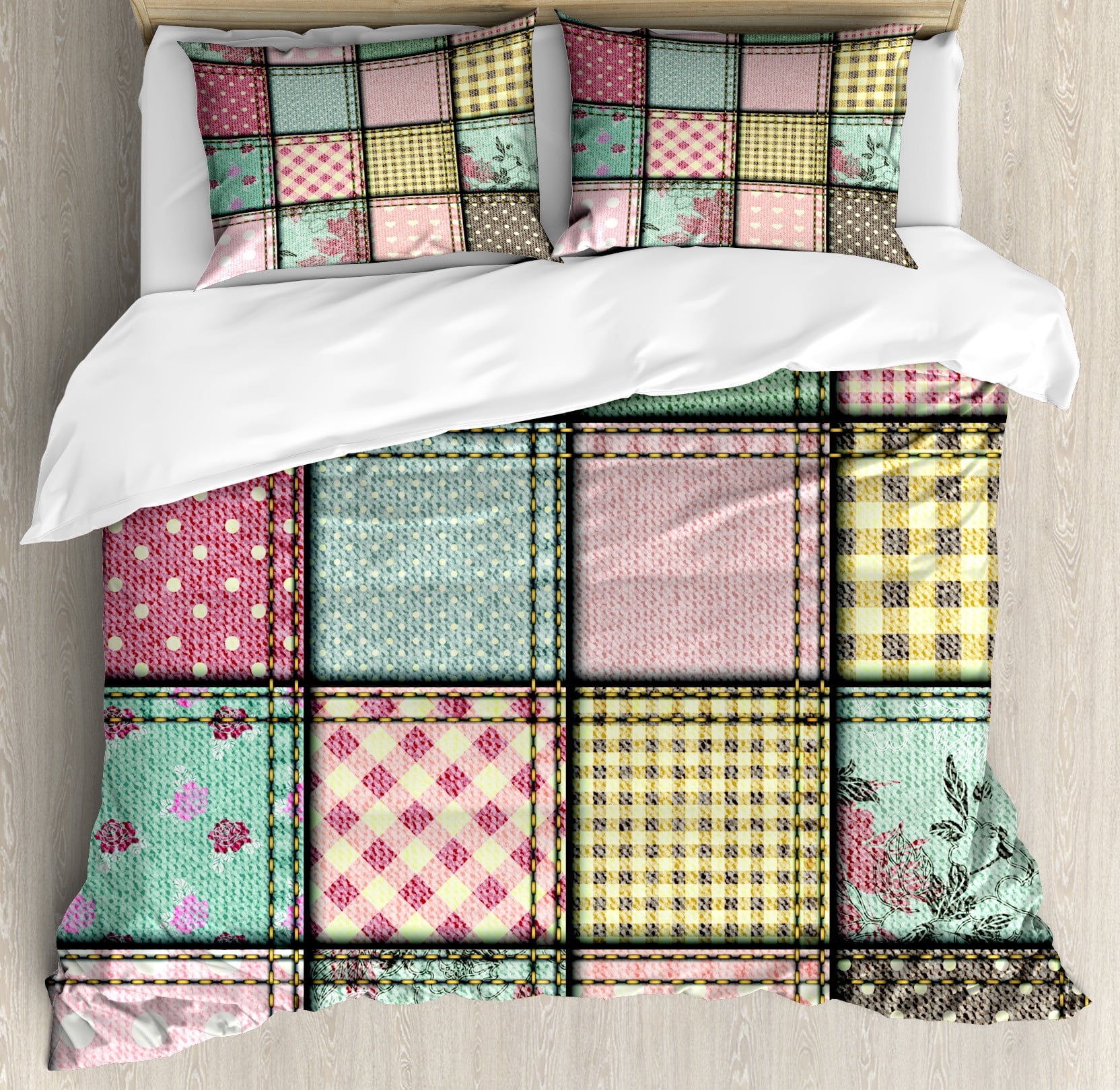 Multicolor Patchwork Cotton Queen Duvet Cover Set