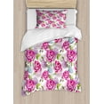 thumbnail image 1 of Shabby Flora Duvet Cover Set, Watercolor Abstract Lavenders Leaves Buds Art Print, Decorative 2 Piece Bedding Set with 1 Pillow Shams, Twin Size, Pale Green Hot Pink, by Ambesonne, 1 of 3